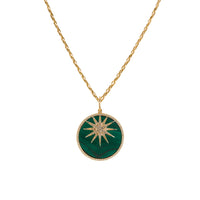 LARGE MALACHITE MEDALLION & STARBURST DIAMOND CHARM NECKLACE